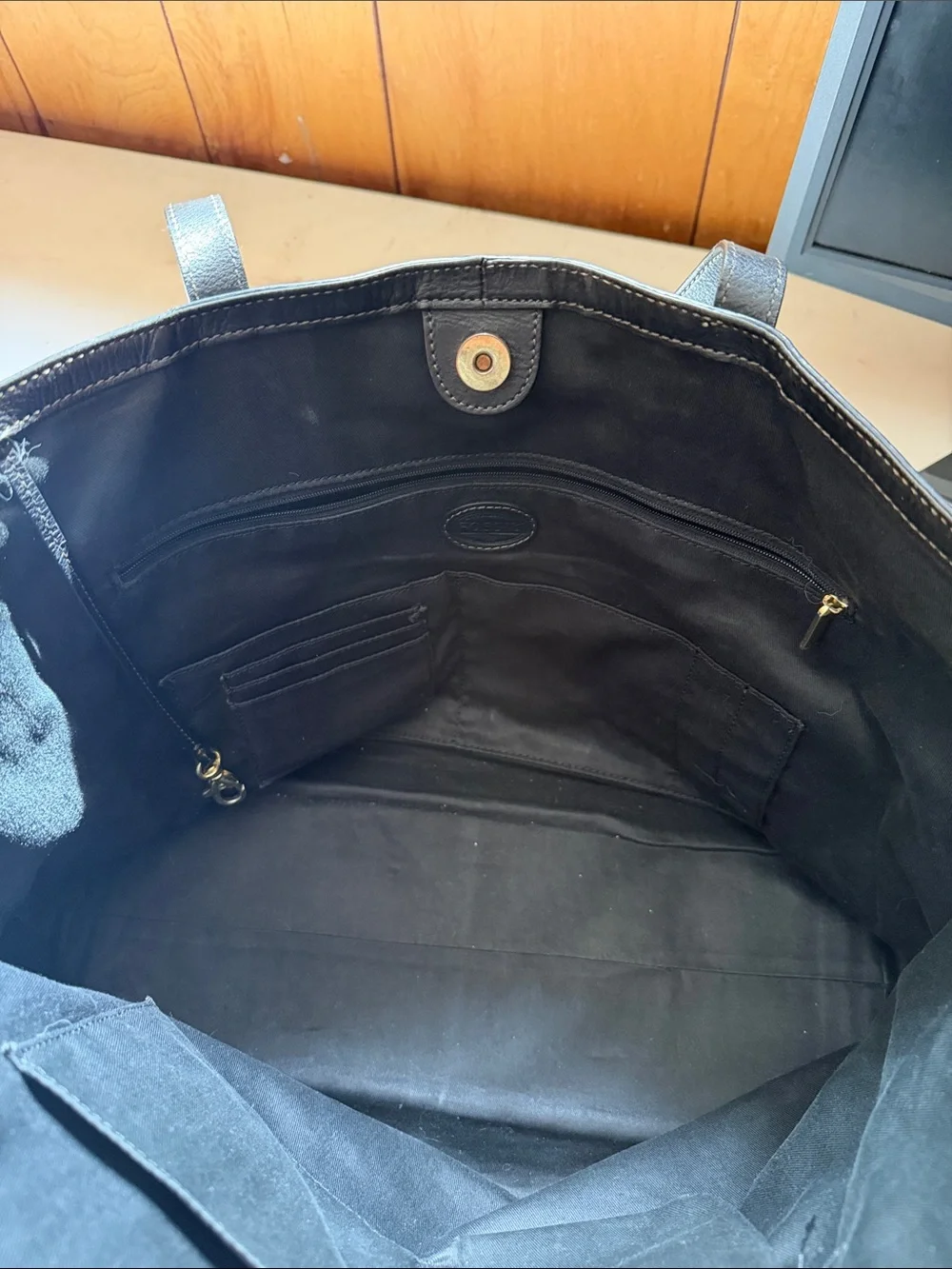 Vintage Fossil Black Leather Tote